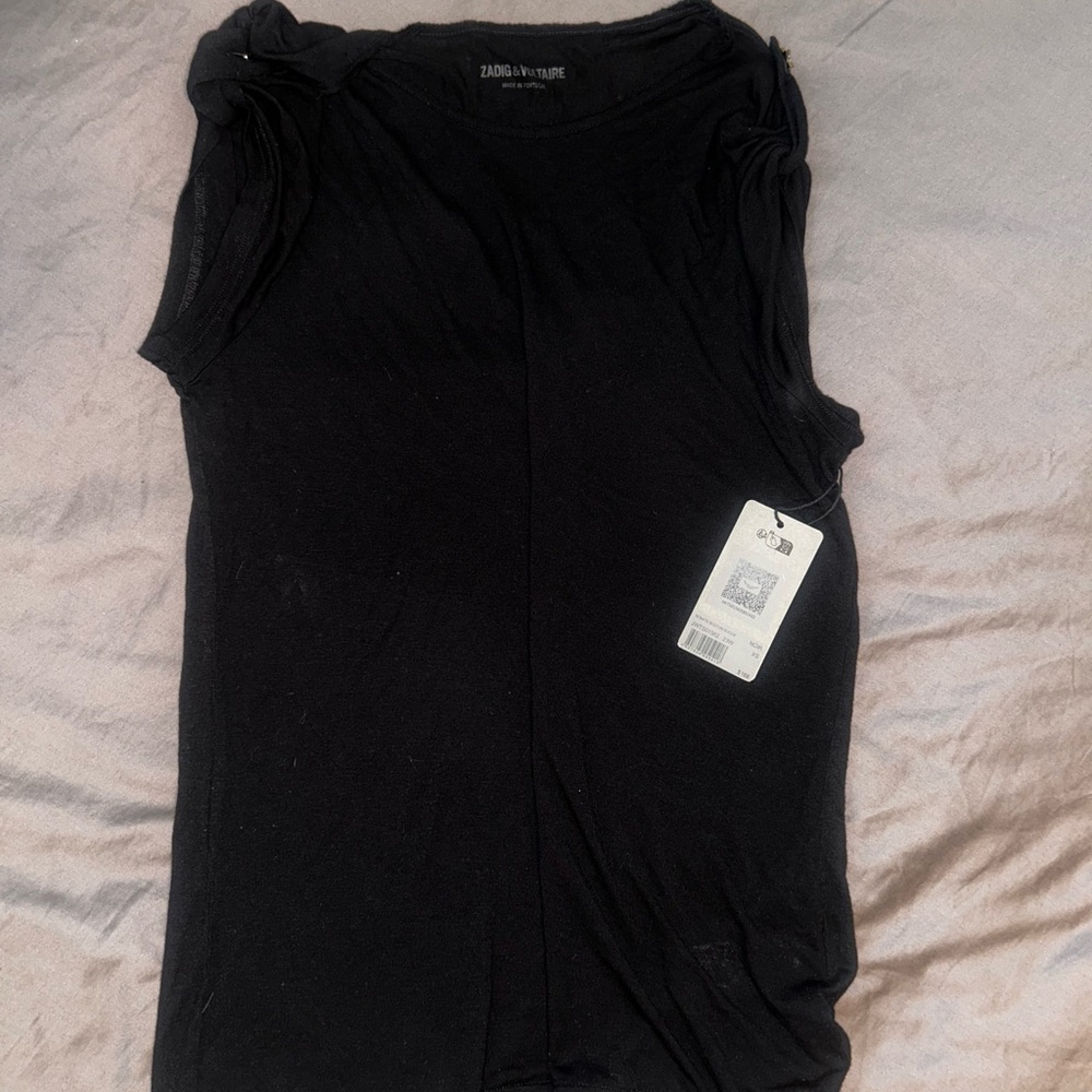 Zadig&Voltaire Z&V Black Sleeveless Tank Top with small stars on shoulders $168